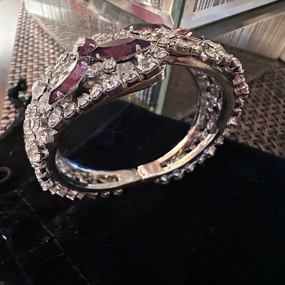 Elegant Purple and Silver Crystal Cuff Bracelet - Picture 4 of 5